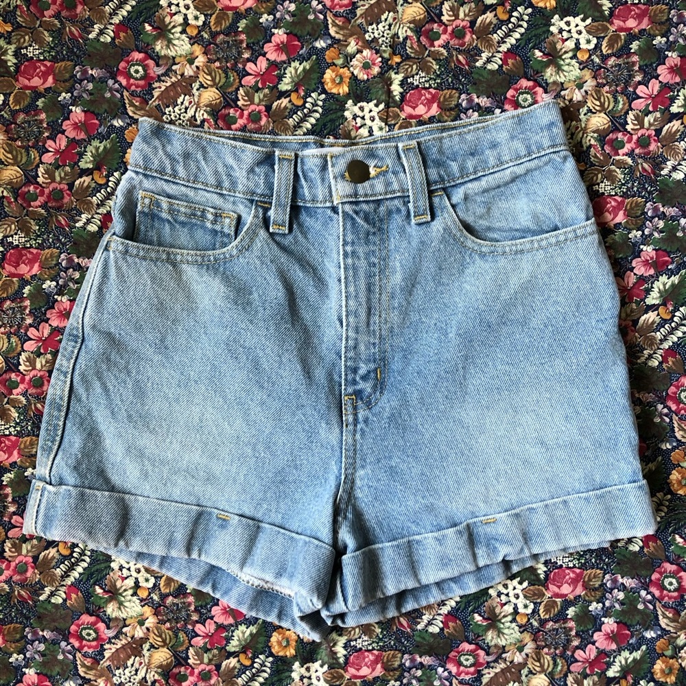 American Apparel Classic The High-Waisted Cuff Short Light Blue Denim Shorts